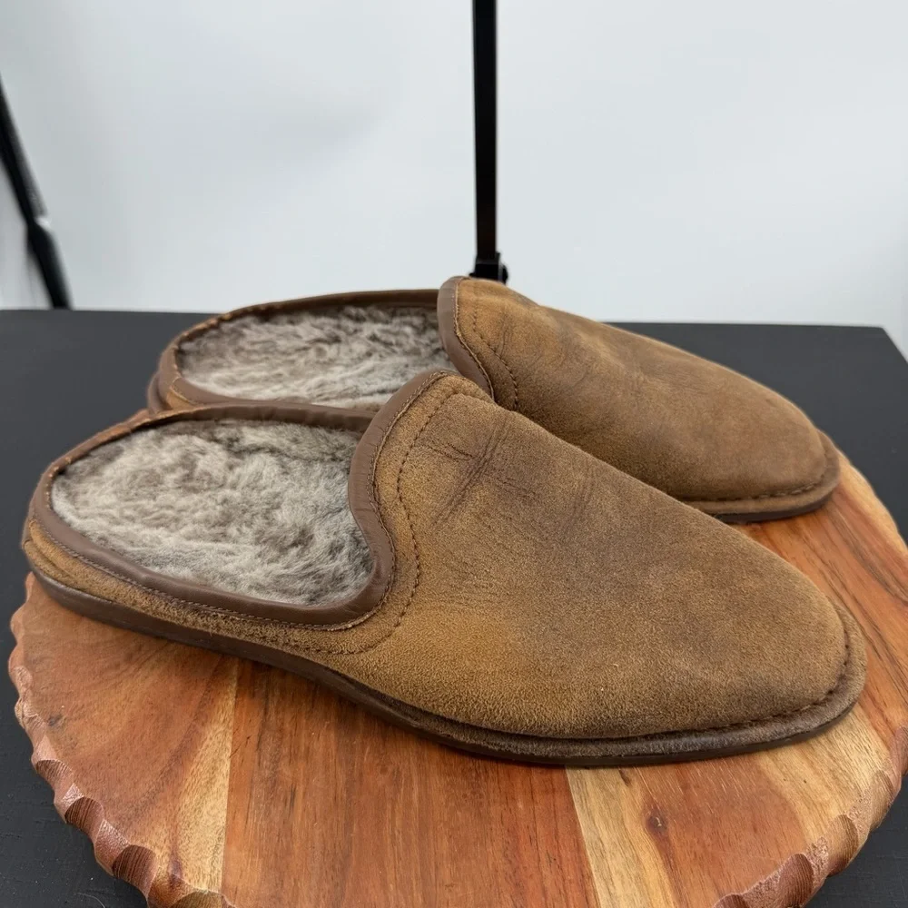 TRASK PRESTON BROWN‎ ITALIAN SUEDE SHEARLING SLIPPER SIZE 11.5-12